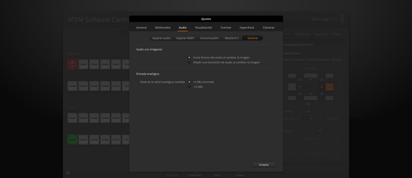 Switcher Settings - Audio